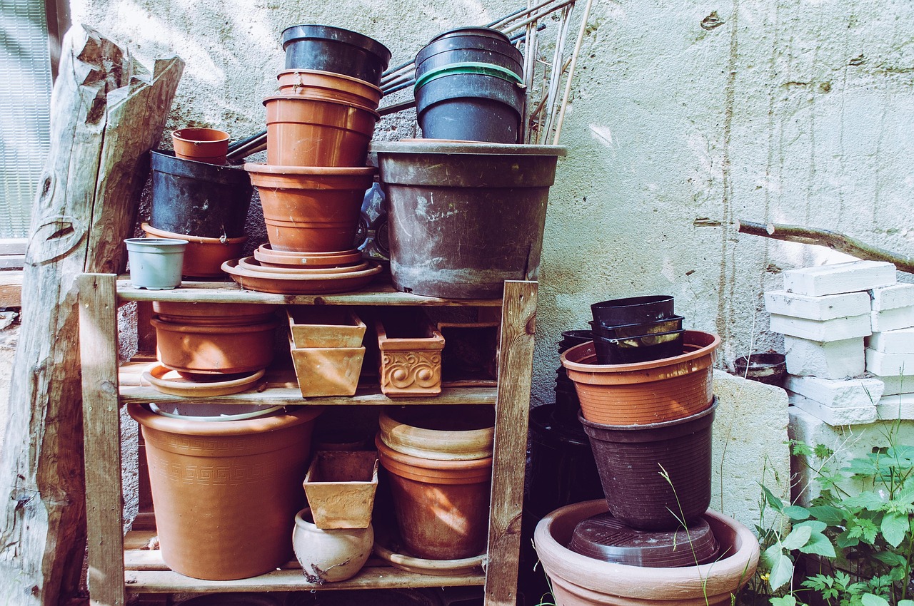 Vasi di terracotta e plastica a confronto, evidenziando le differenze per la salute delle radici delle piante.